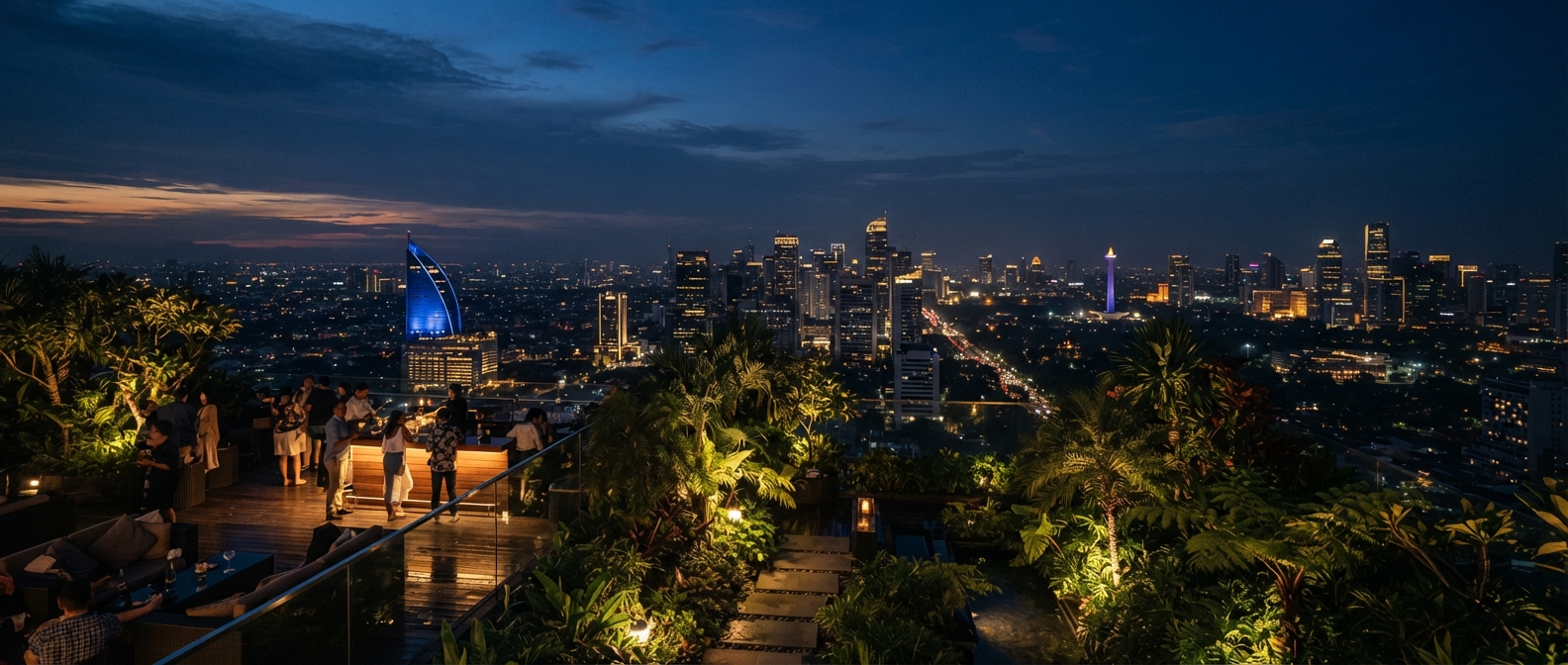 Evening gathering overlooking Jakarta
